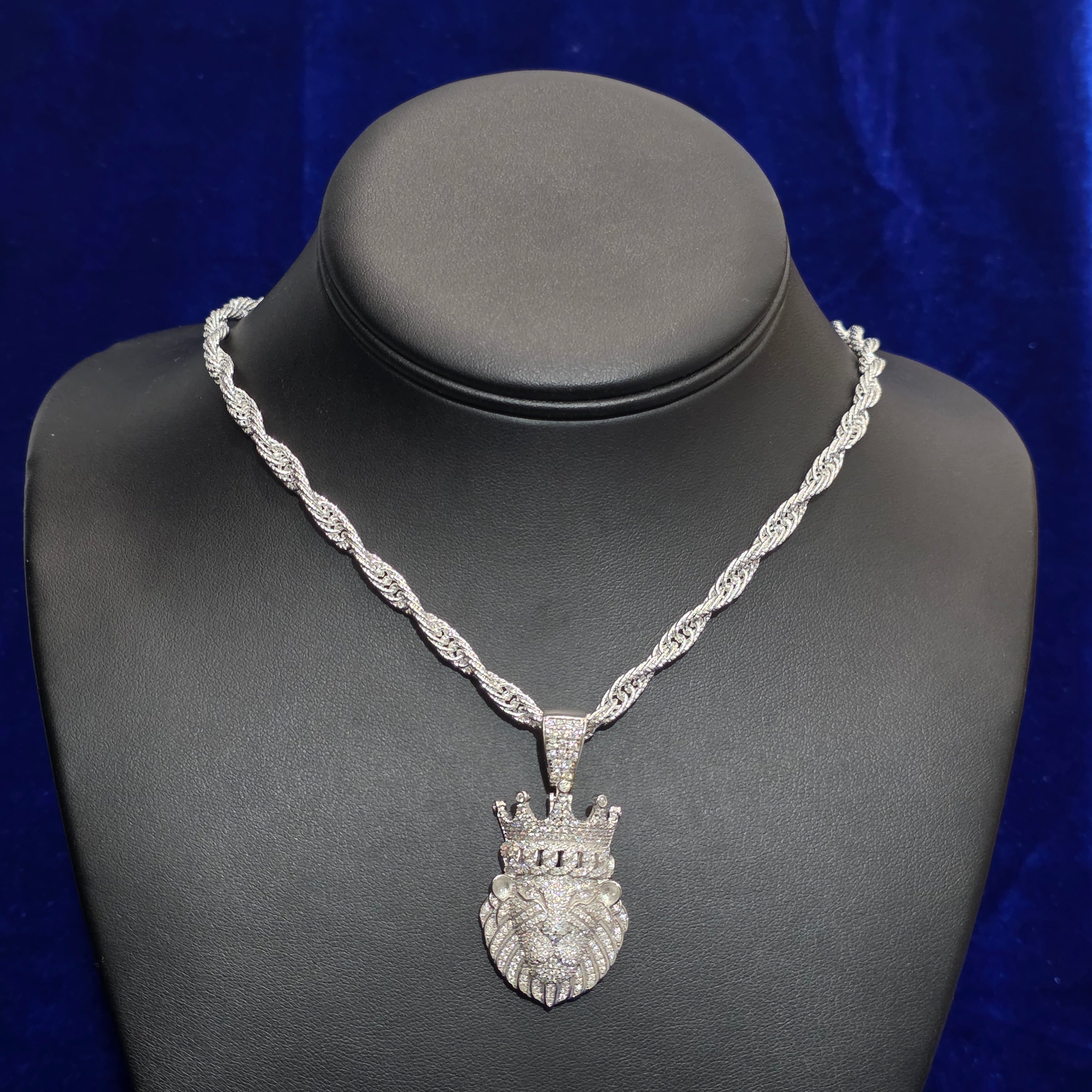 Silver Moissanite Lion Pendant with Chain Combo