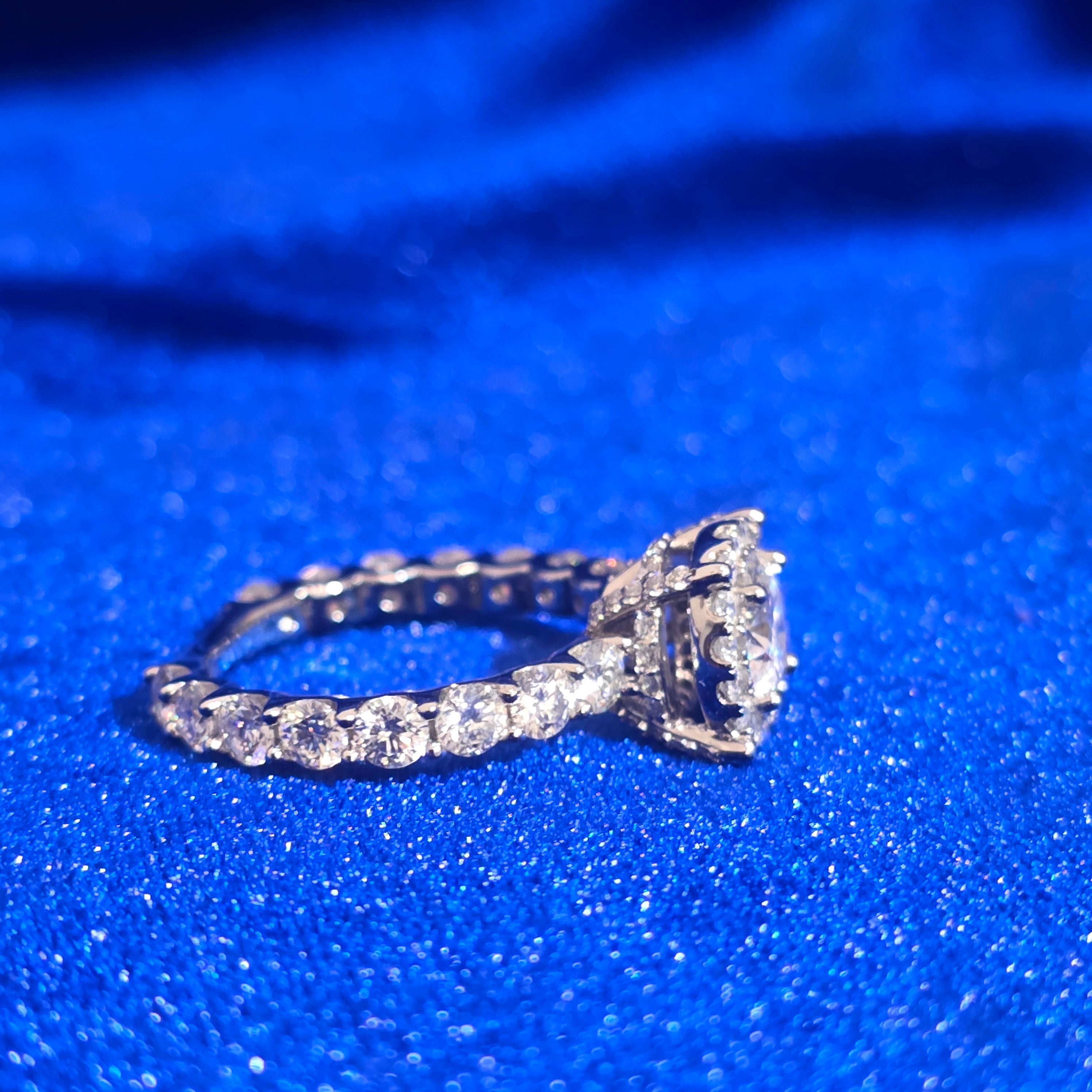 925 Silver Moissanite Round Halo Accented Ring