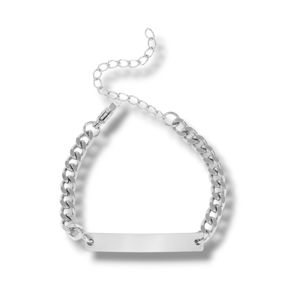 18K Gold PVD Stainless Steel Kids/Baby Curved Bar Bracelet (Engraved)