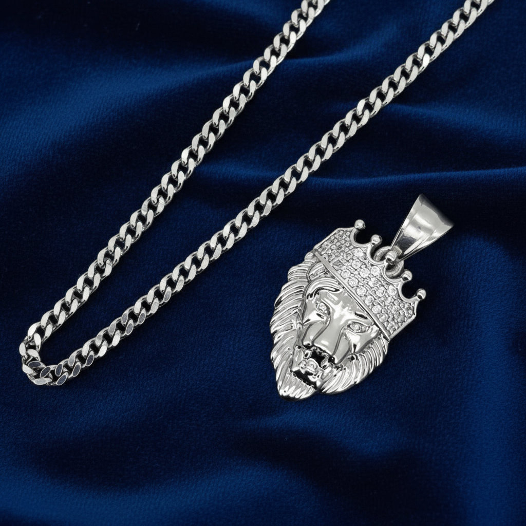 Stainless Steel Lion Pendent and Chain Combo 24'' at Flawless Jewelry