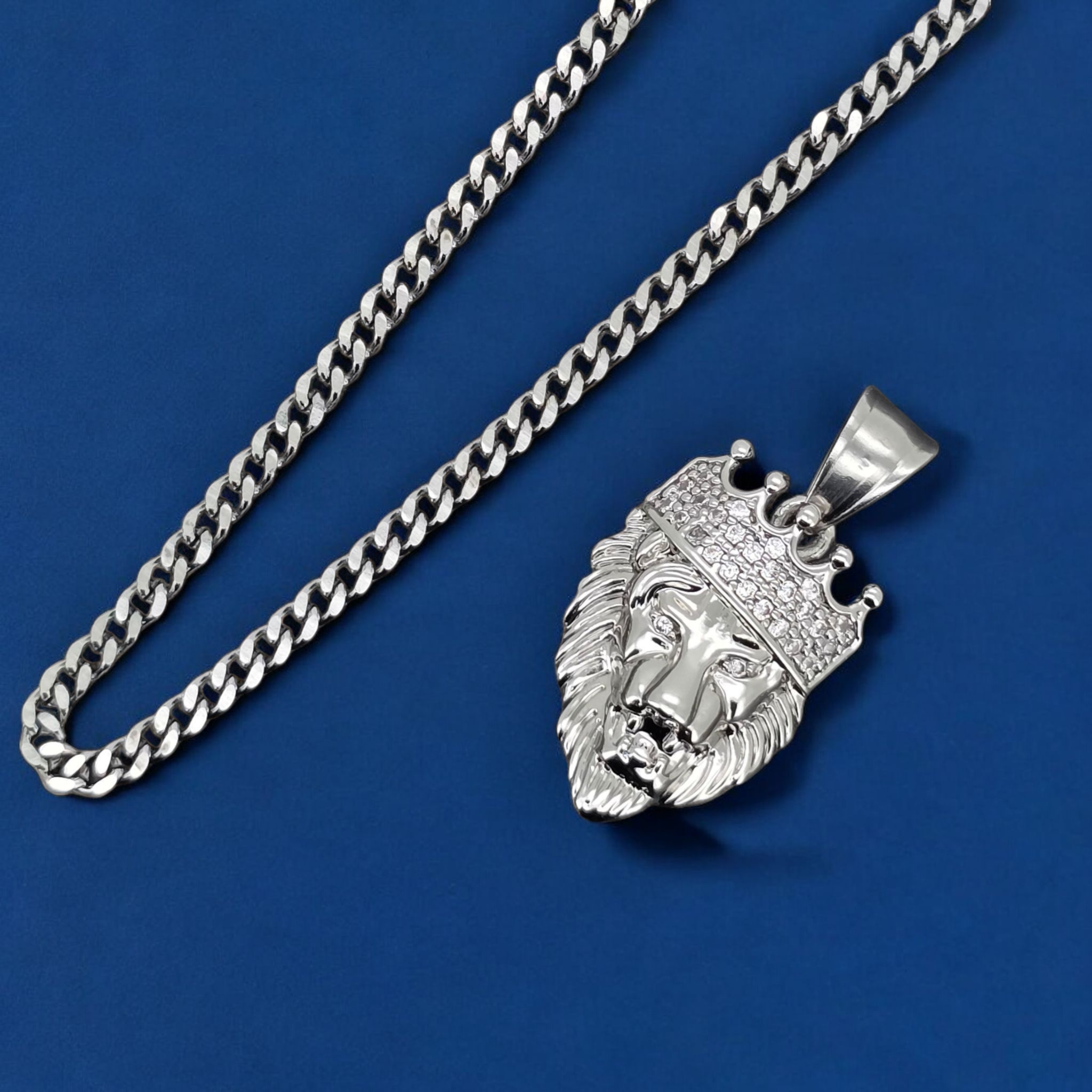 Stainless Steel Lion Pendent and Chain Combo 24''