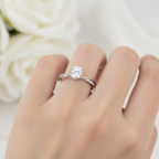 925 Silver Moissanite Round Accented Ring