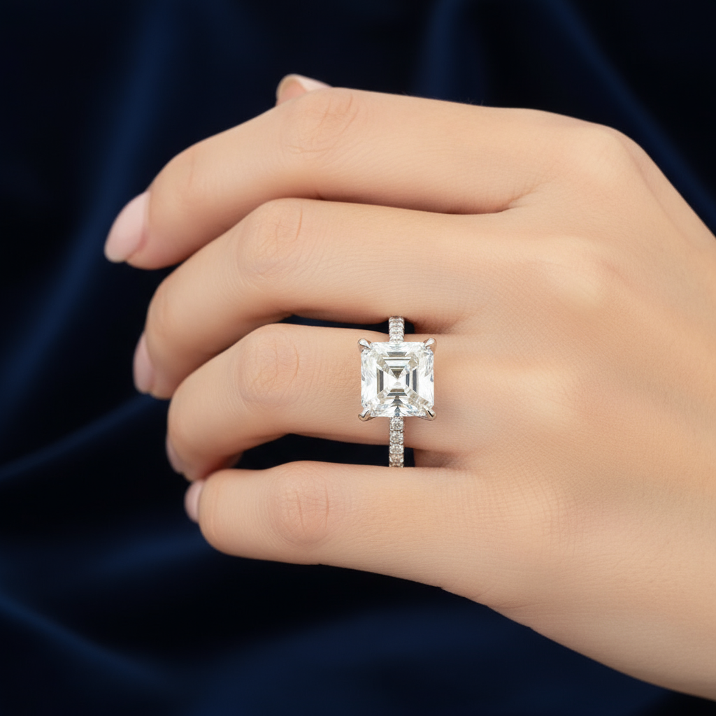 925 Silver Moissanite Princess Cut Accented Ring 3.28 CTW