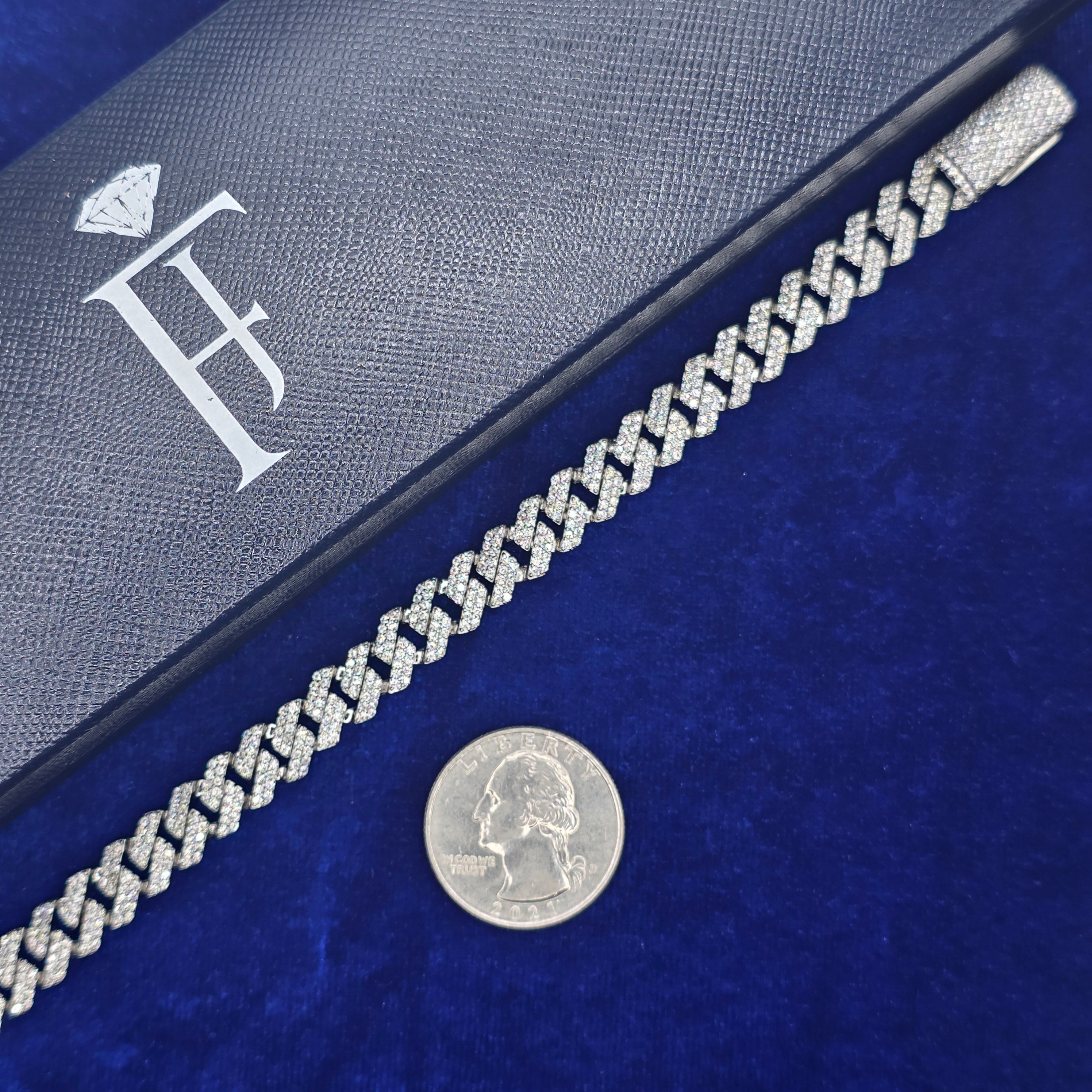 925 Silver Moissanite Prong Link Bracelet 8MM.