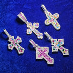 925 Silver Moissanite Gemstone Cross Pendent.