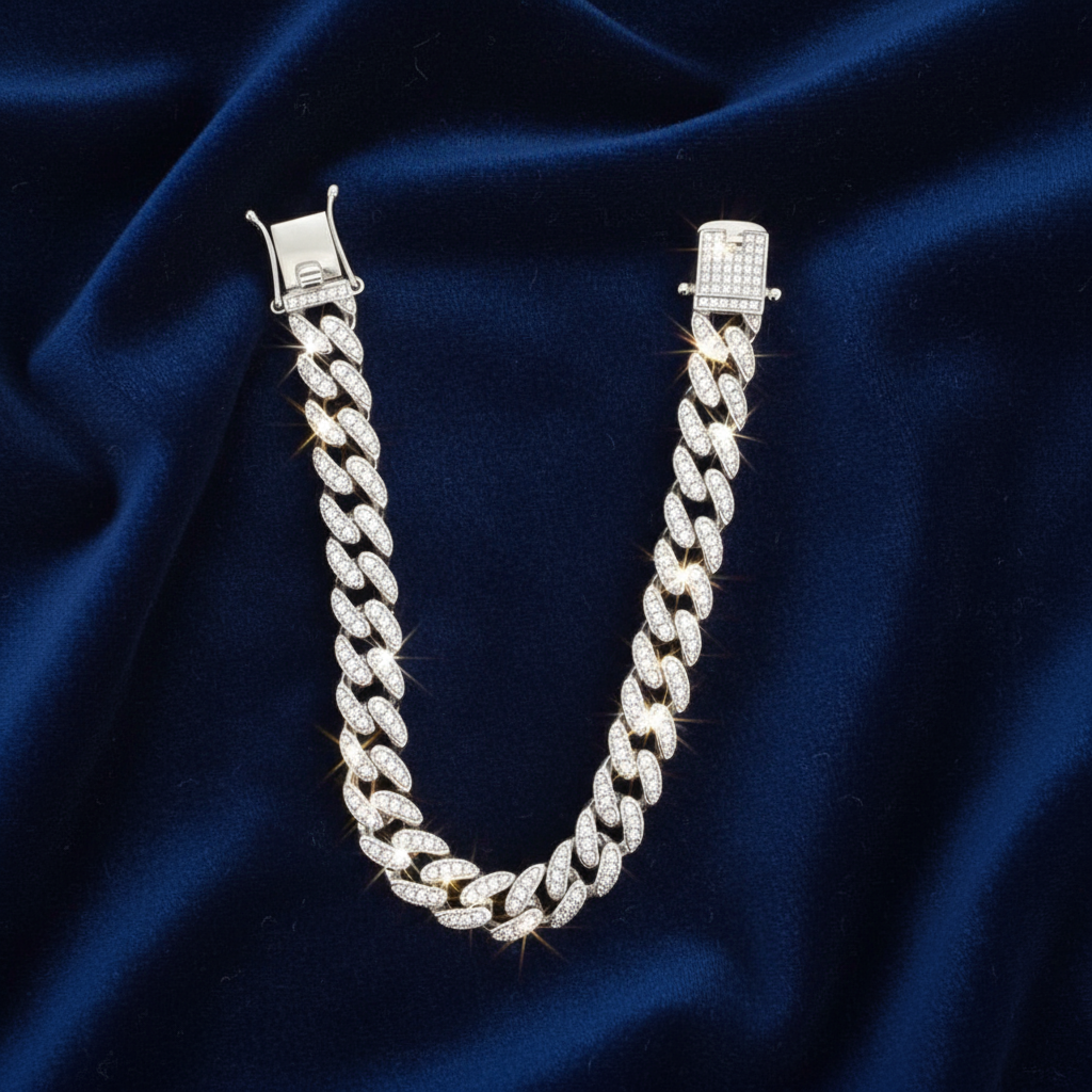 925 Silver Moissanite Cuban Link Bracelet at Flawless Jewelry