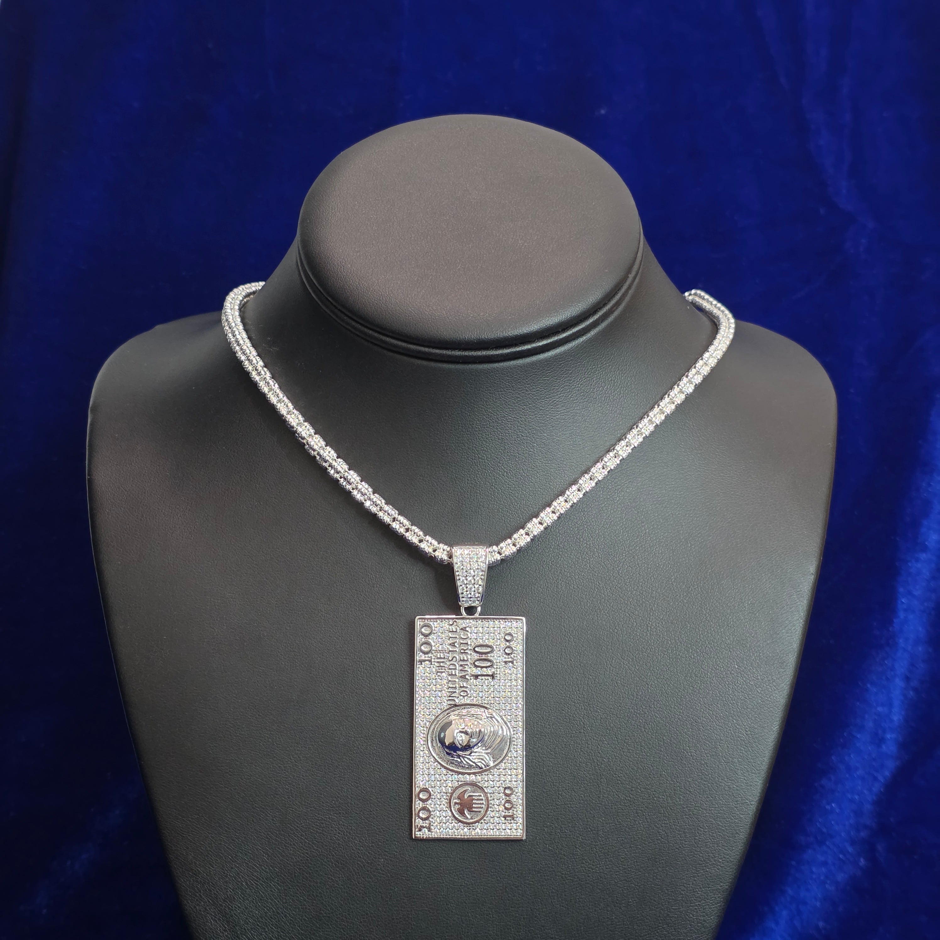 Silver Moissanite "Cash" Pendant with Chain Combo