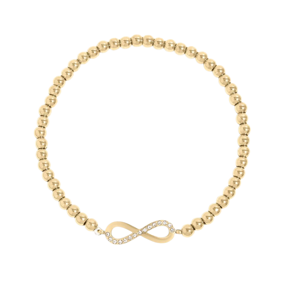 18K Gold PVD Stainless Steel Stone Infinity Sign Metal Beaded Stretch Bracelet