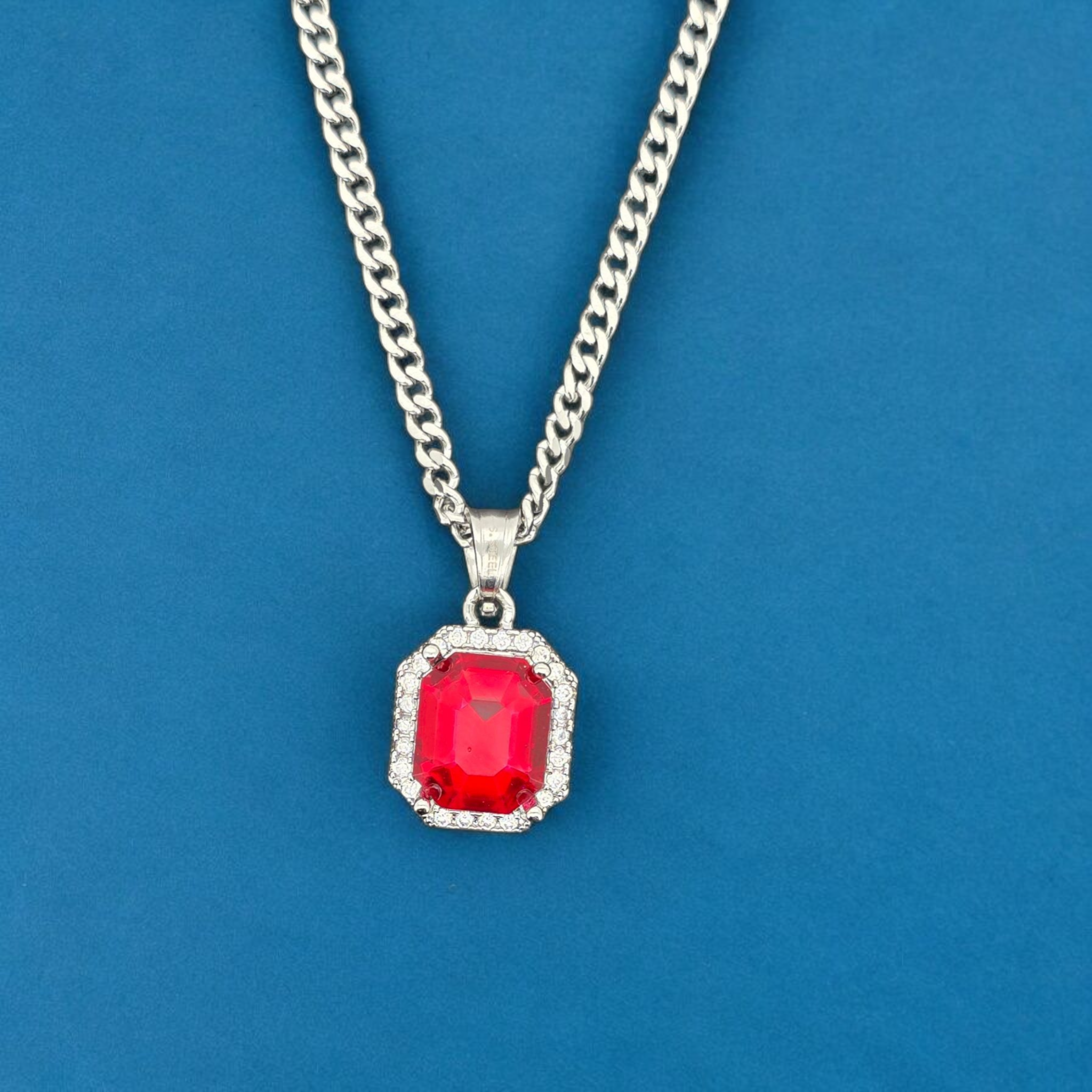 Stainless Steel Ruby Charm with Chain Combo 24"