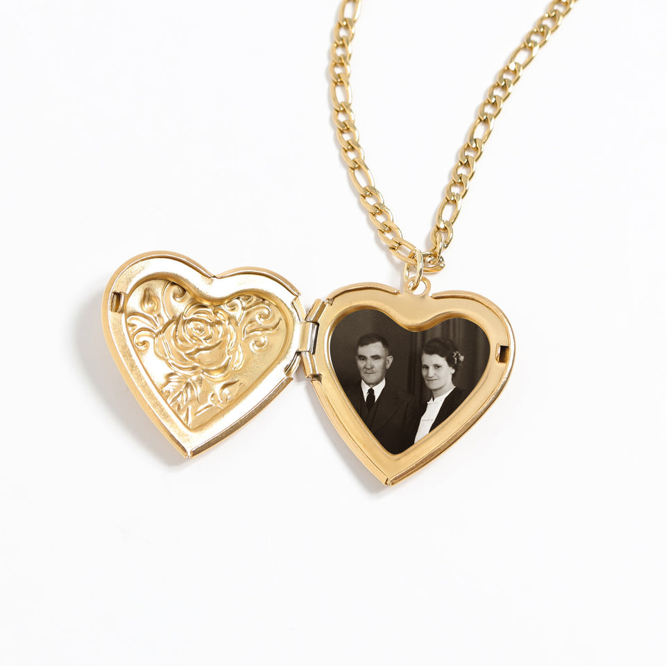 18K Gold PVD Stainless Steel Rose Heart Locket with chain