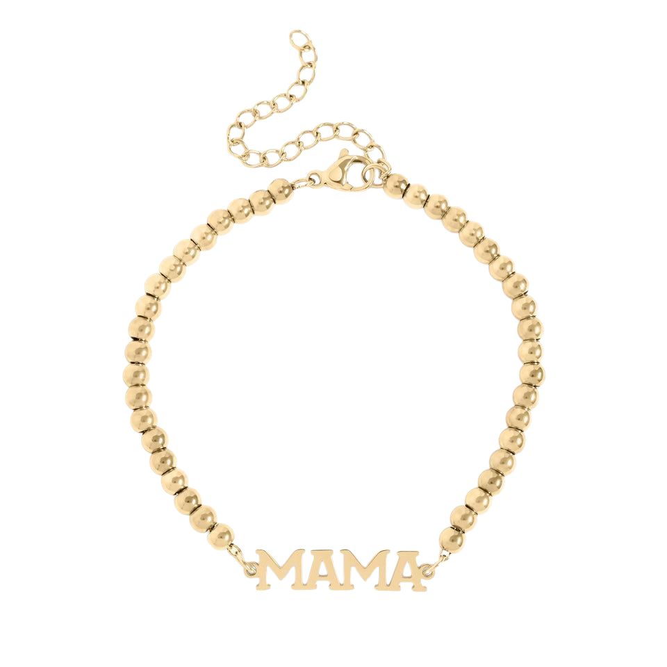 18K Gold PVD Stainless Steel Mama Beaded Bracelet
