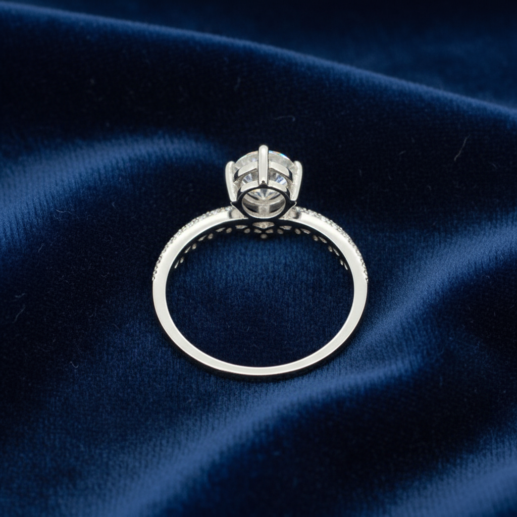 925 Silver Moissanite Round Accented Ring at Flawless Jewelry