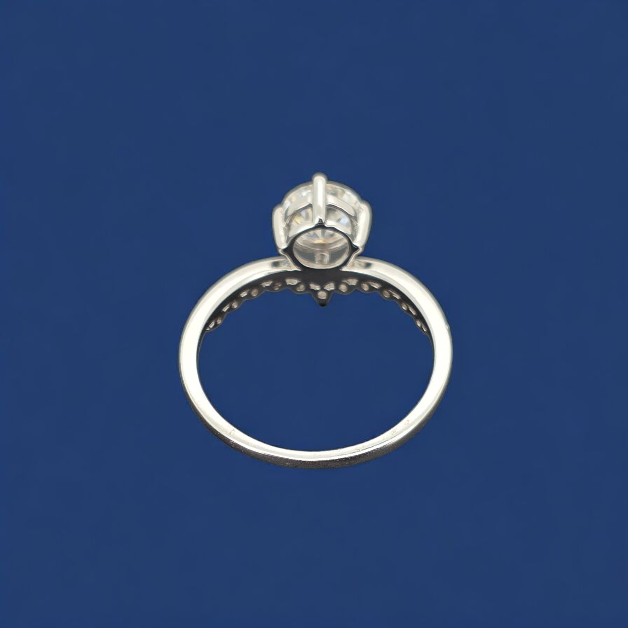 925 Silver Moissanite Round Accented Ring