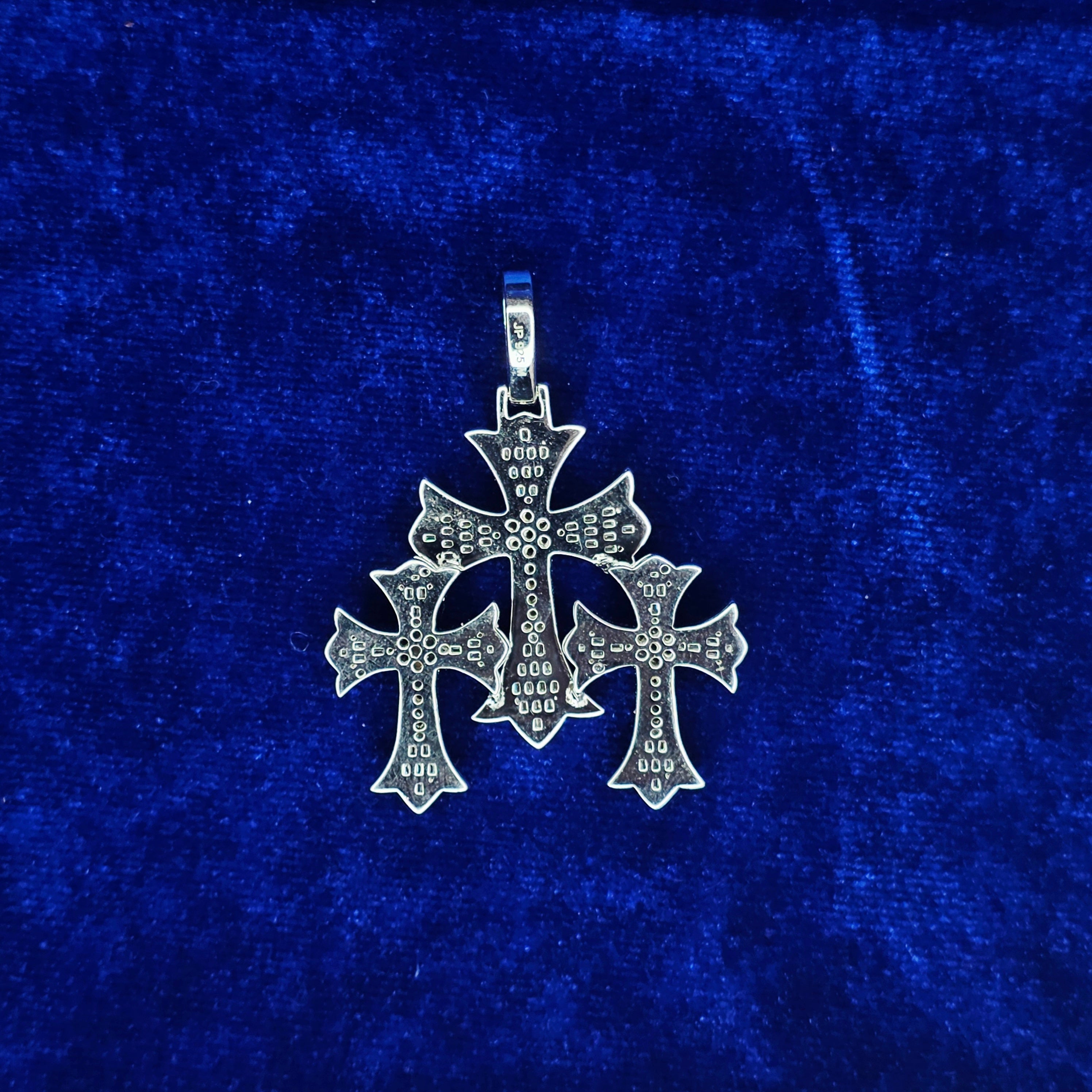 925 Silver Moissanite 3 Cross Pendent