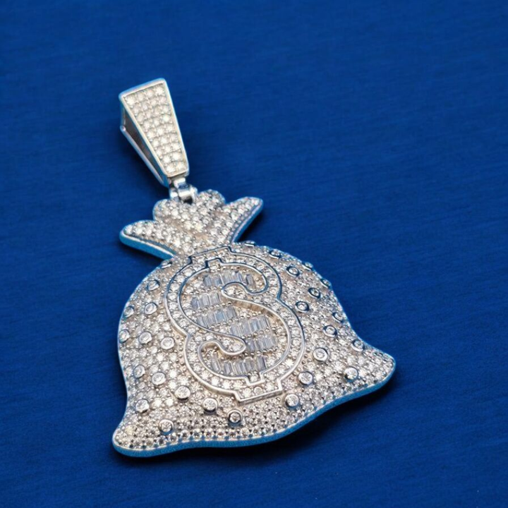925 Silver Moissanite Money Bag Pendant 2.43 CTW