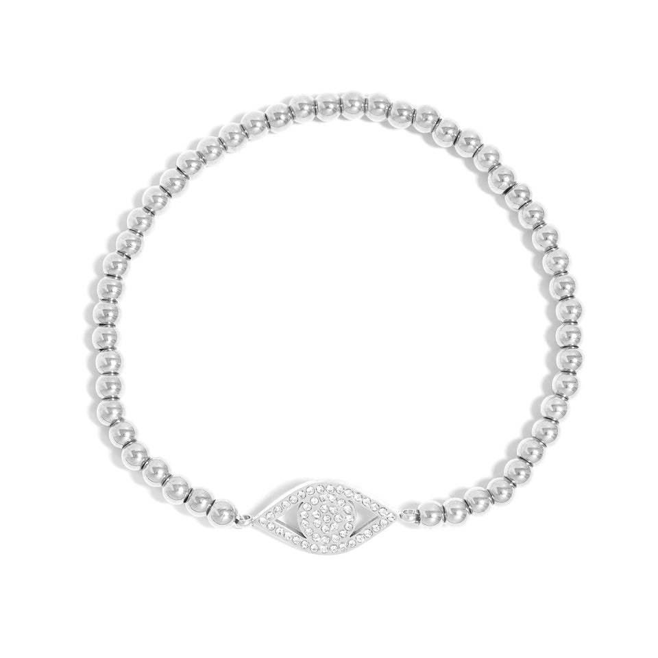 18K Gold PVD Stainless Steel Stone Evil Eye Metal Beaded Stretch Bracelet