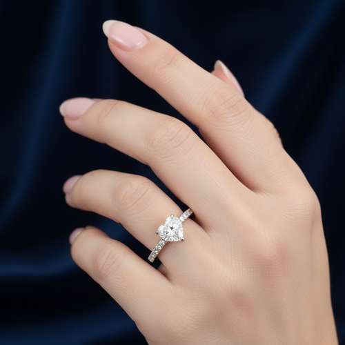 925 Sterling Silver Heart-Cut Moissanite Accent Ring - 1.10 CTW