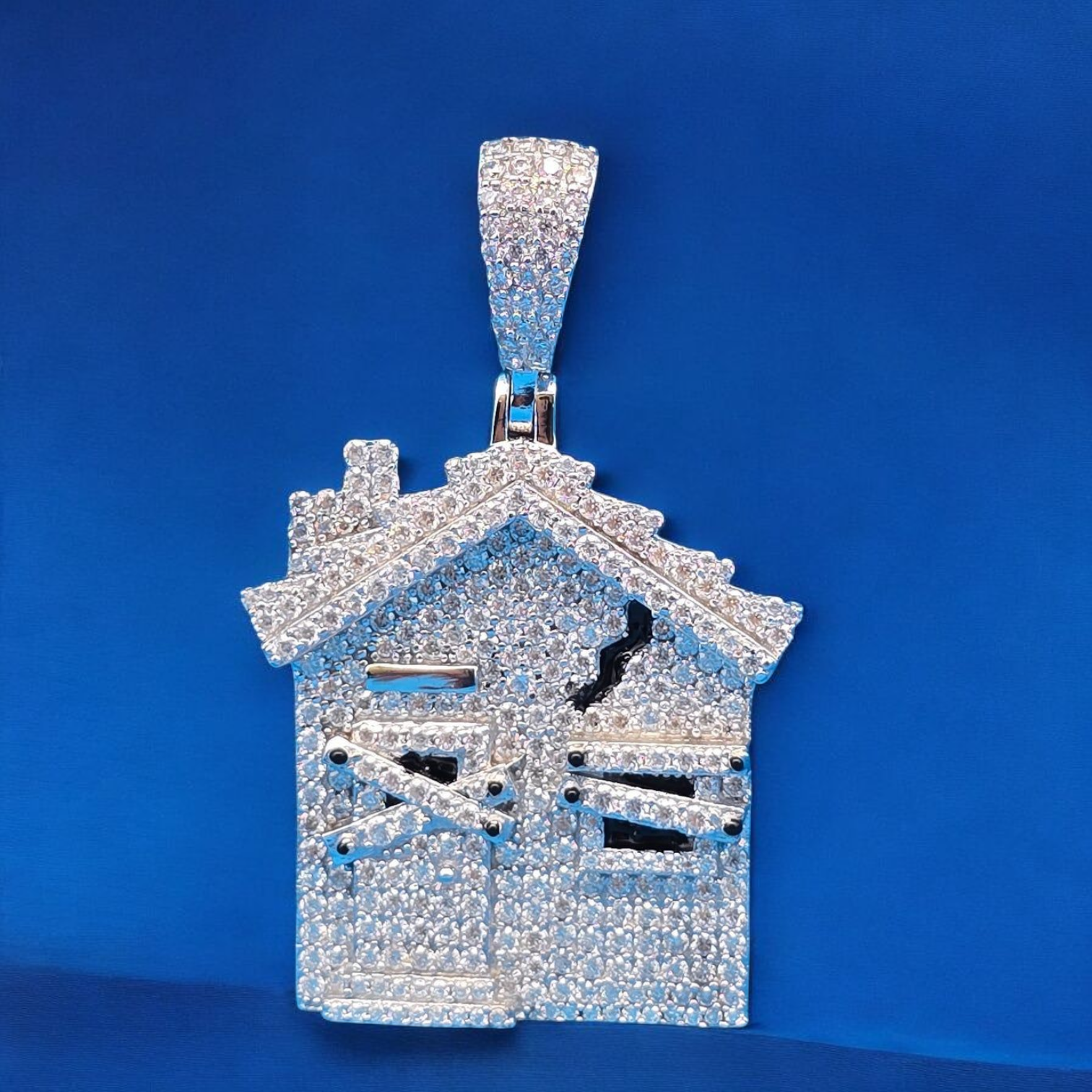 925 Silver Moissanite  Trap House Pendant 3.00 CTW