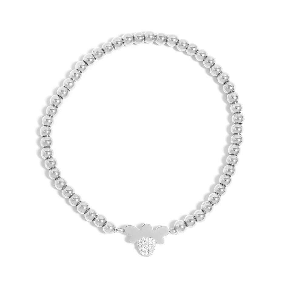 18K Gold PVD Stainless Steel Stone Bee Metal Beaded Stretch Bracelet