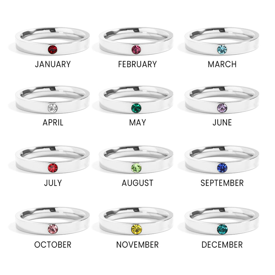 Stainless Steel Birthstone  Stacking Ring (Engravable)