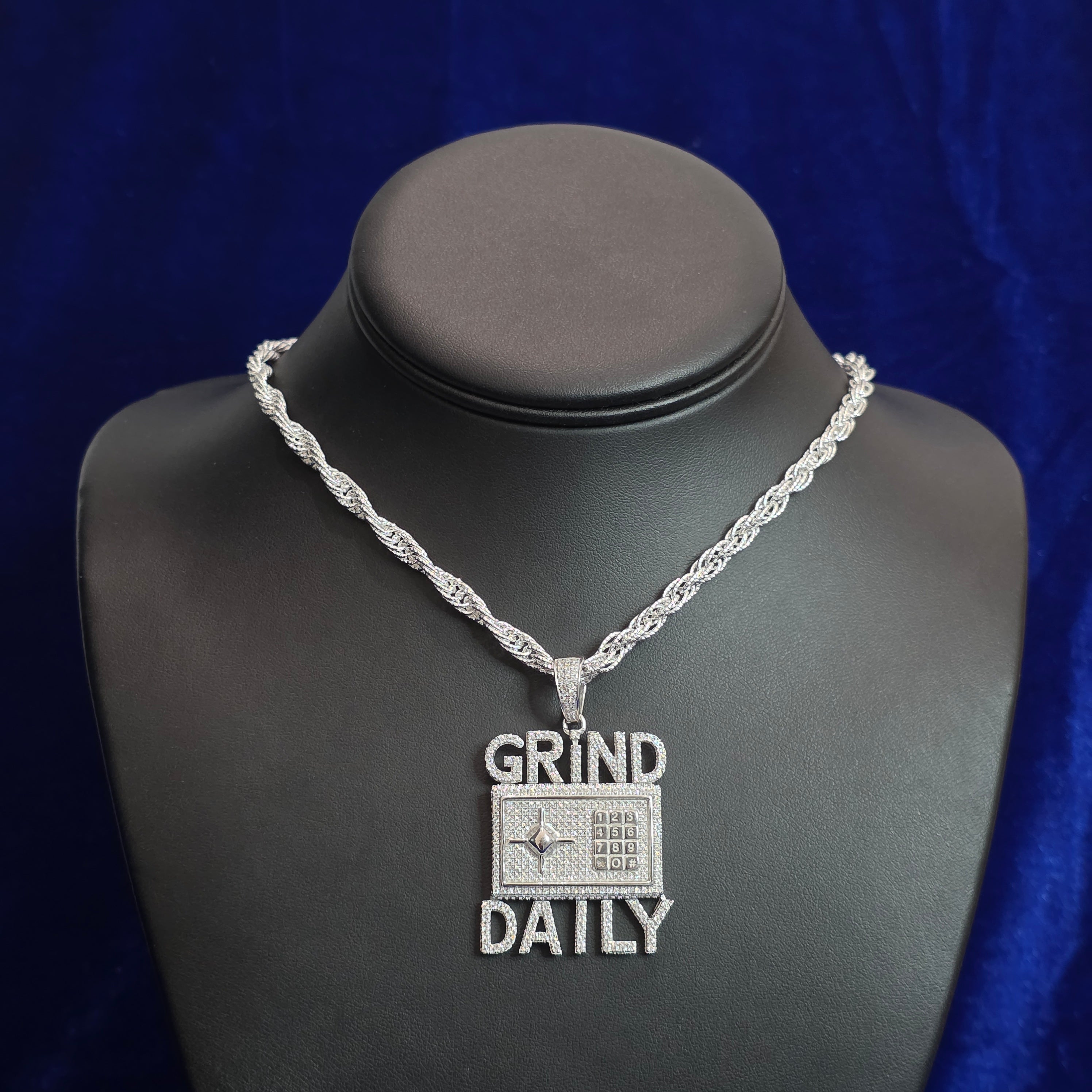 Silver Moissanite Grind Daily Pendant with Chain Combo