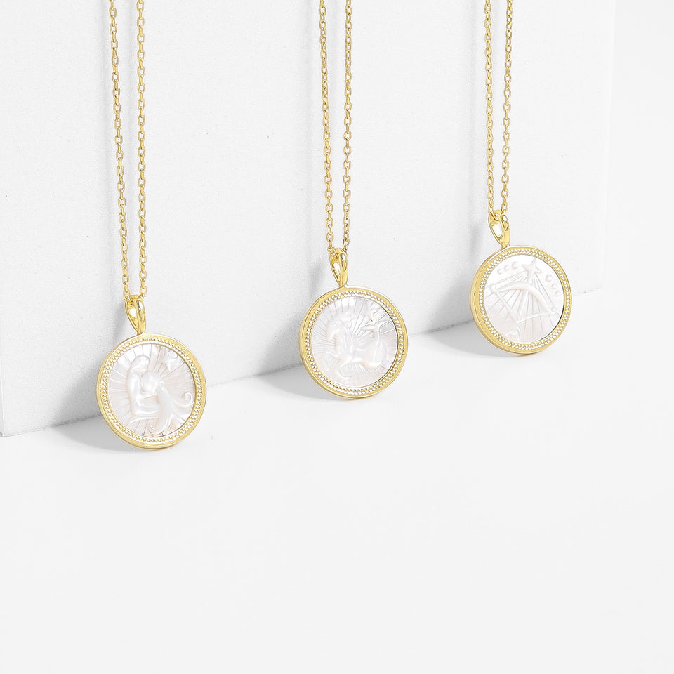 14K Gold Plated Sterling Silver Mother of Pearl Zodiac Pendant Necklace