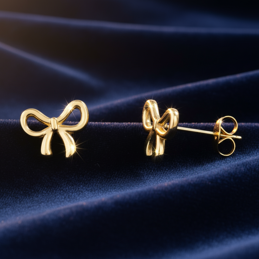 18K Gold PVD Stainless Steel Bow Stud Earrings at Flawless Jewelry