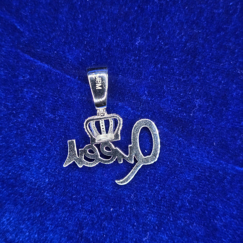 925 Sterling Silver Moissanite Crowned Queen Script Pendant