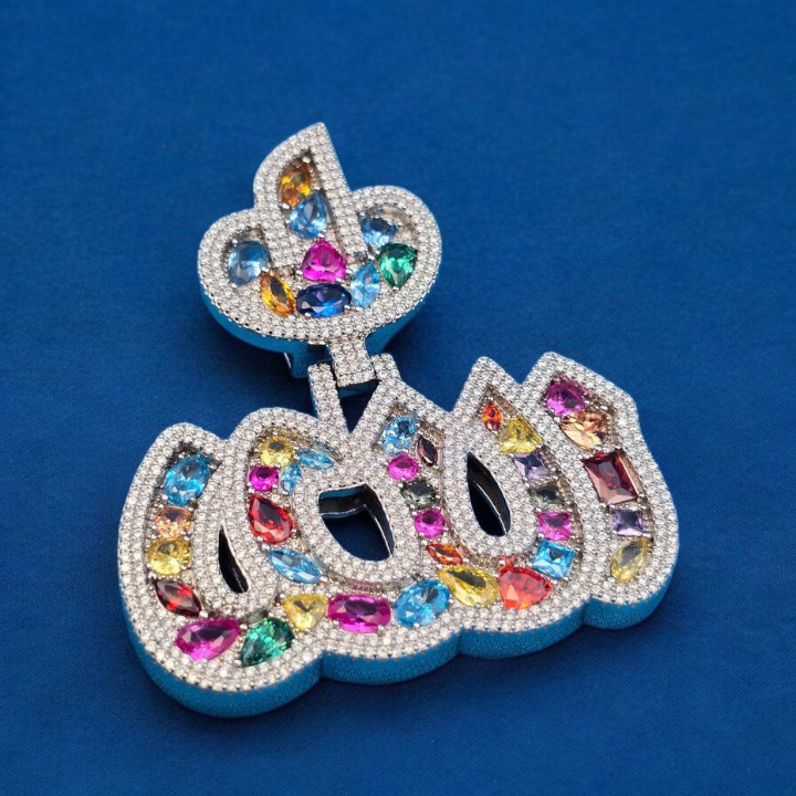 925 Silver Moissanite Color Allah Pendant 4.42 CTW