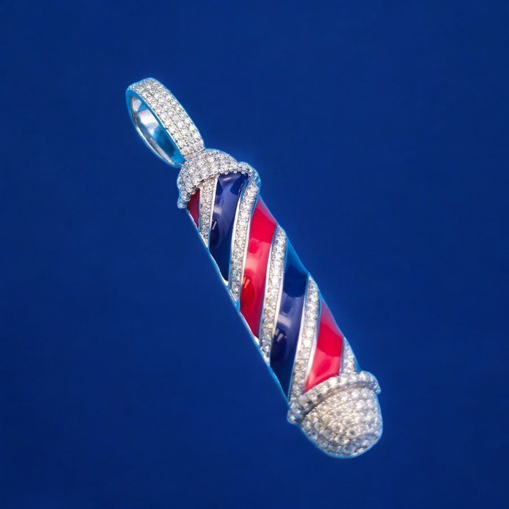 925 Silver Moissanite Barber Pole Pendant 1.75 CTW