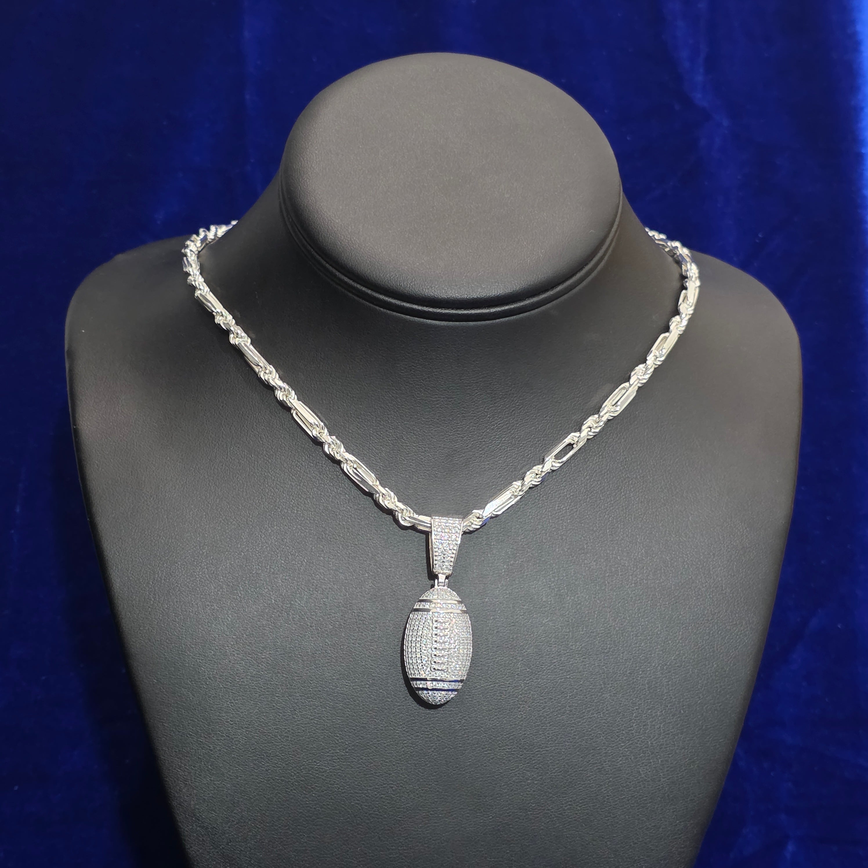 Silver Moissanite Football Pendant with Chain Combo