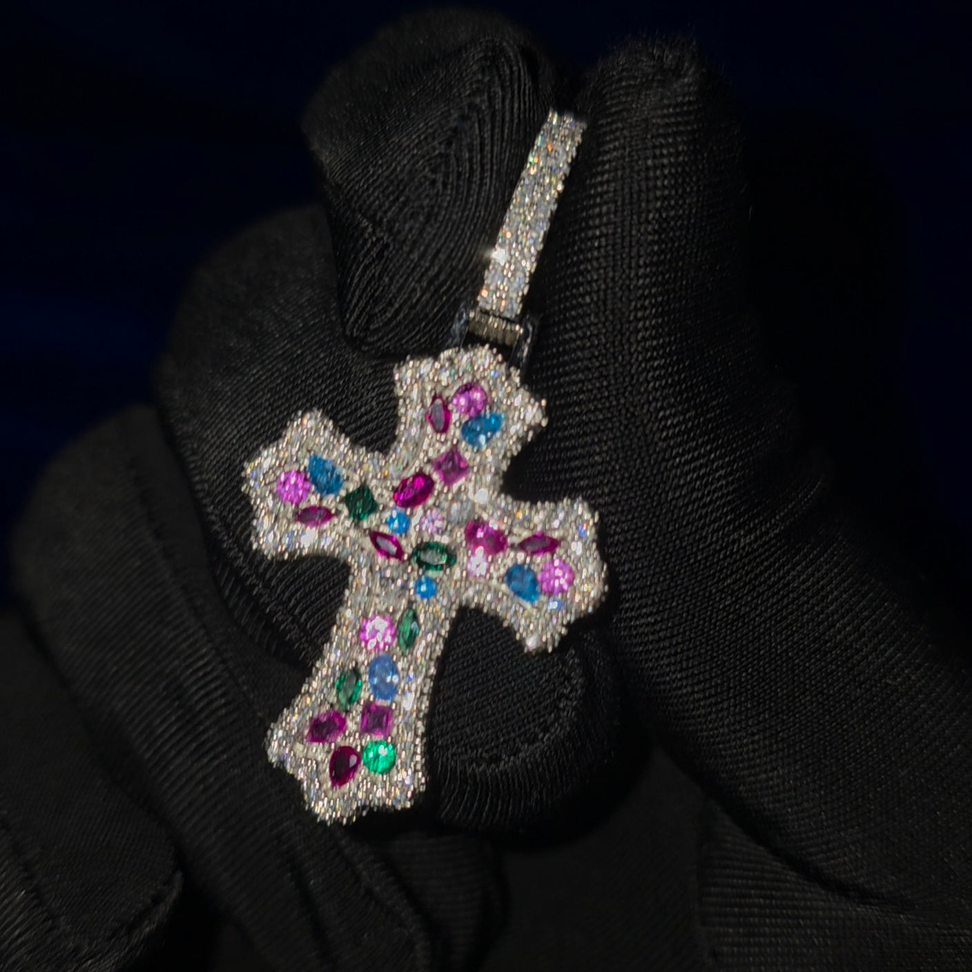 VVS Clarity Silver Moissanite Colored Cross Pendant