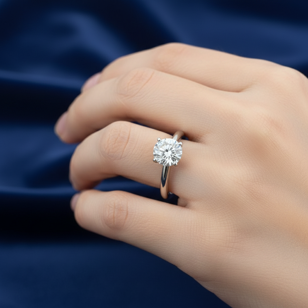 925 Silver Moissanite Round solitaire Ring 2 CTW