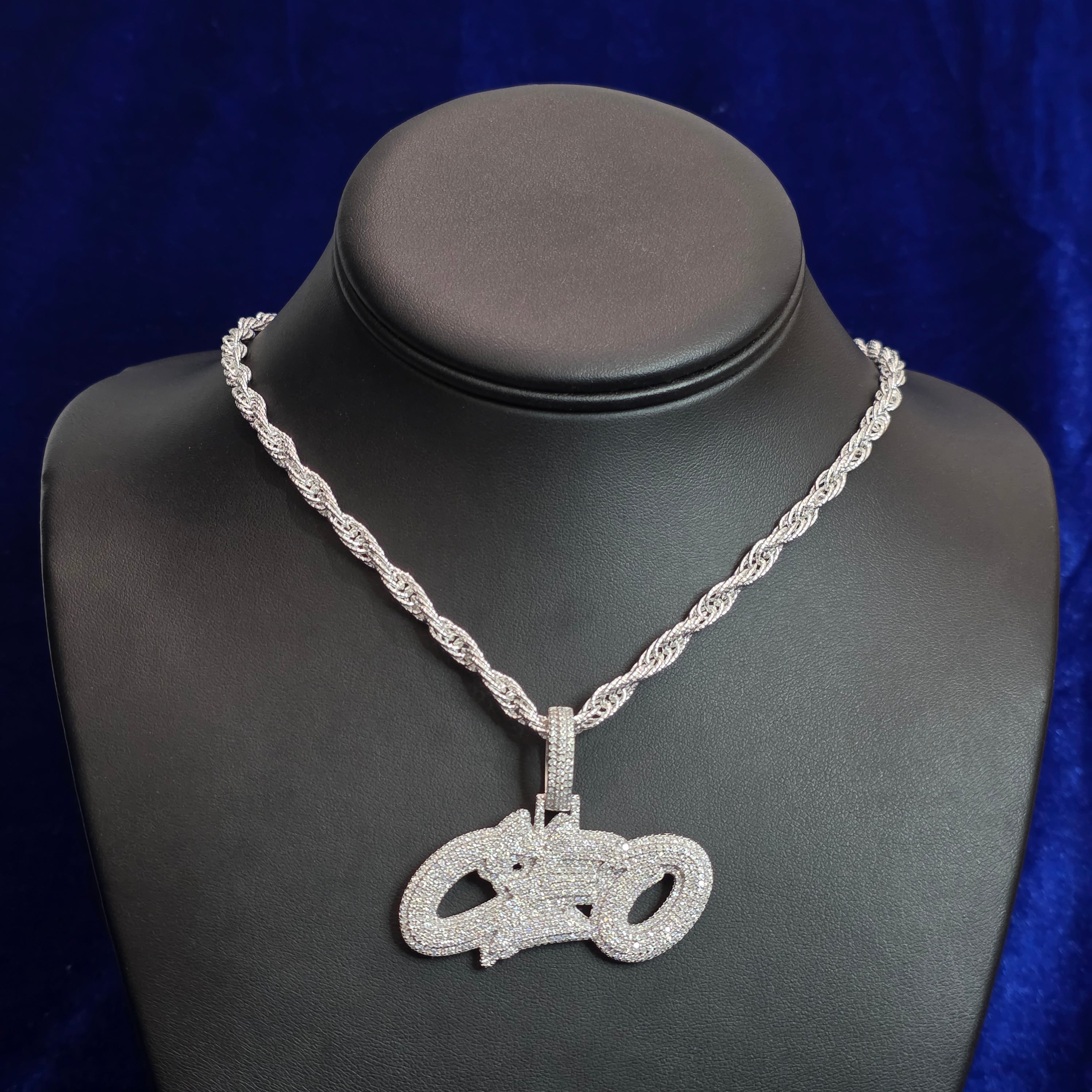 Silver Moissanite CEO Pendant with Chain Combo