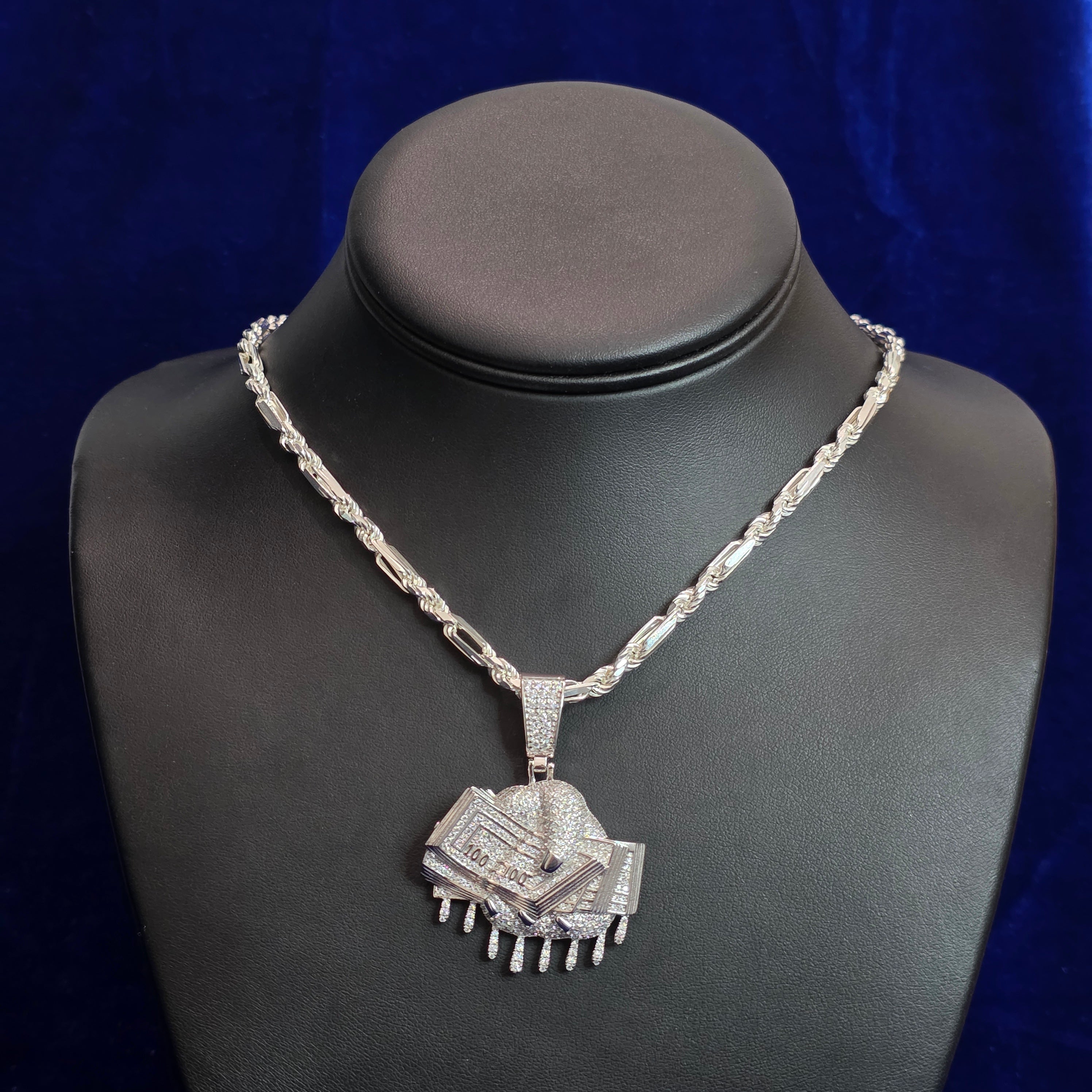 Silver Moissanite Cash in hand Pendant with Chain Combo