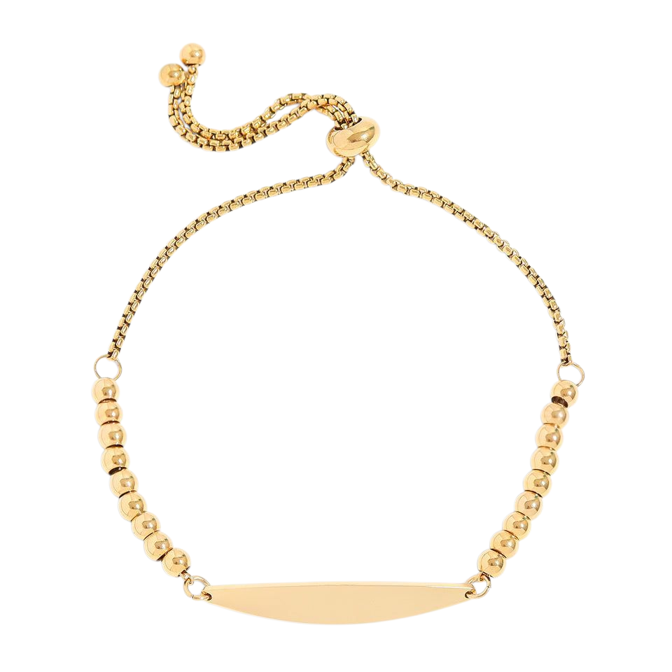 18K Gold PVD Stainless Steel Adjustable Beaded Curved Blank Bar Bracelet