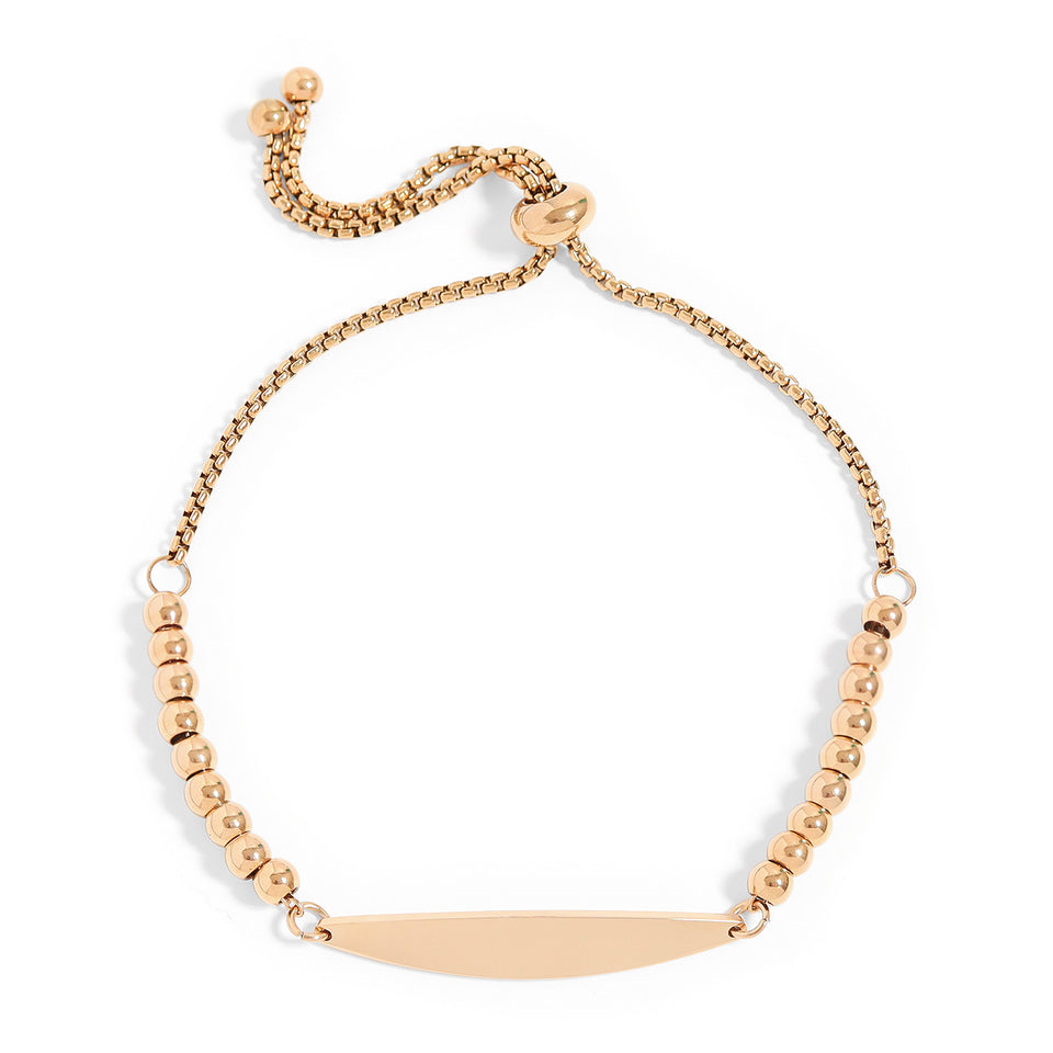 18K Gold PVD Stainless Steel Adjustable Beaded Curved Blank Bar Bracelet