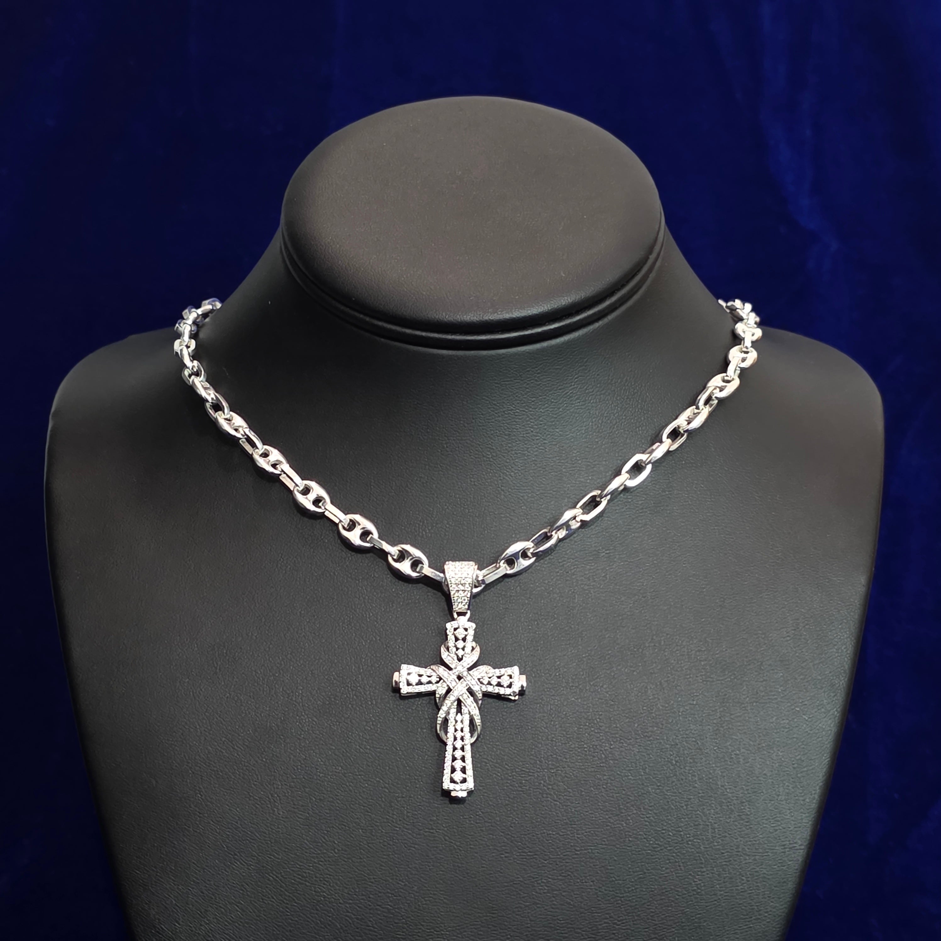 Silver Moissanite Cross Pendant with Chain Combo