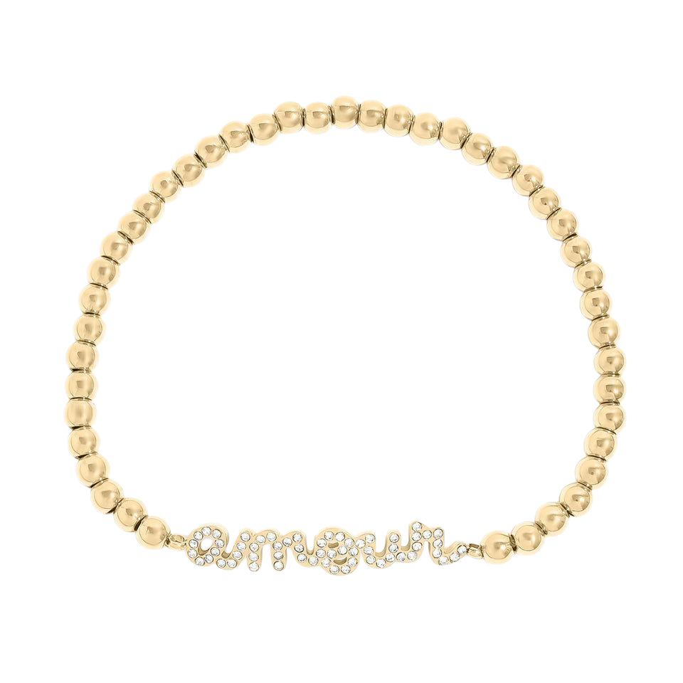 18K Gold PVD Stainless Steel Stone Bee Metal Beaded Stretch Bracelet