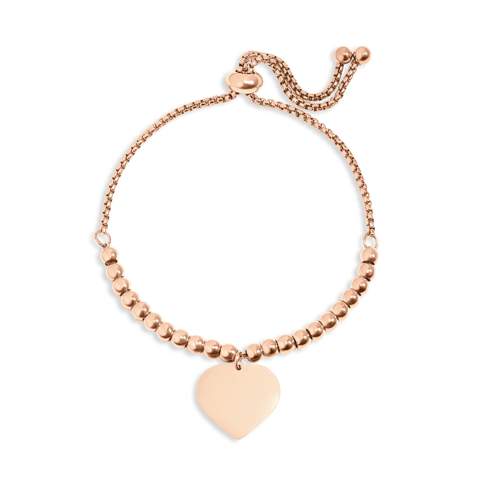18K Gold PVD Stainless Steel Adjustable Engravable Heart Beaded Bracelet(ENGRAVED)
