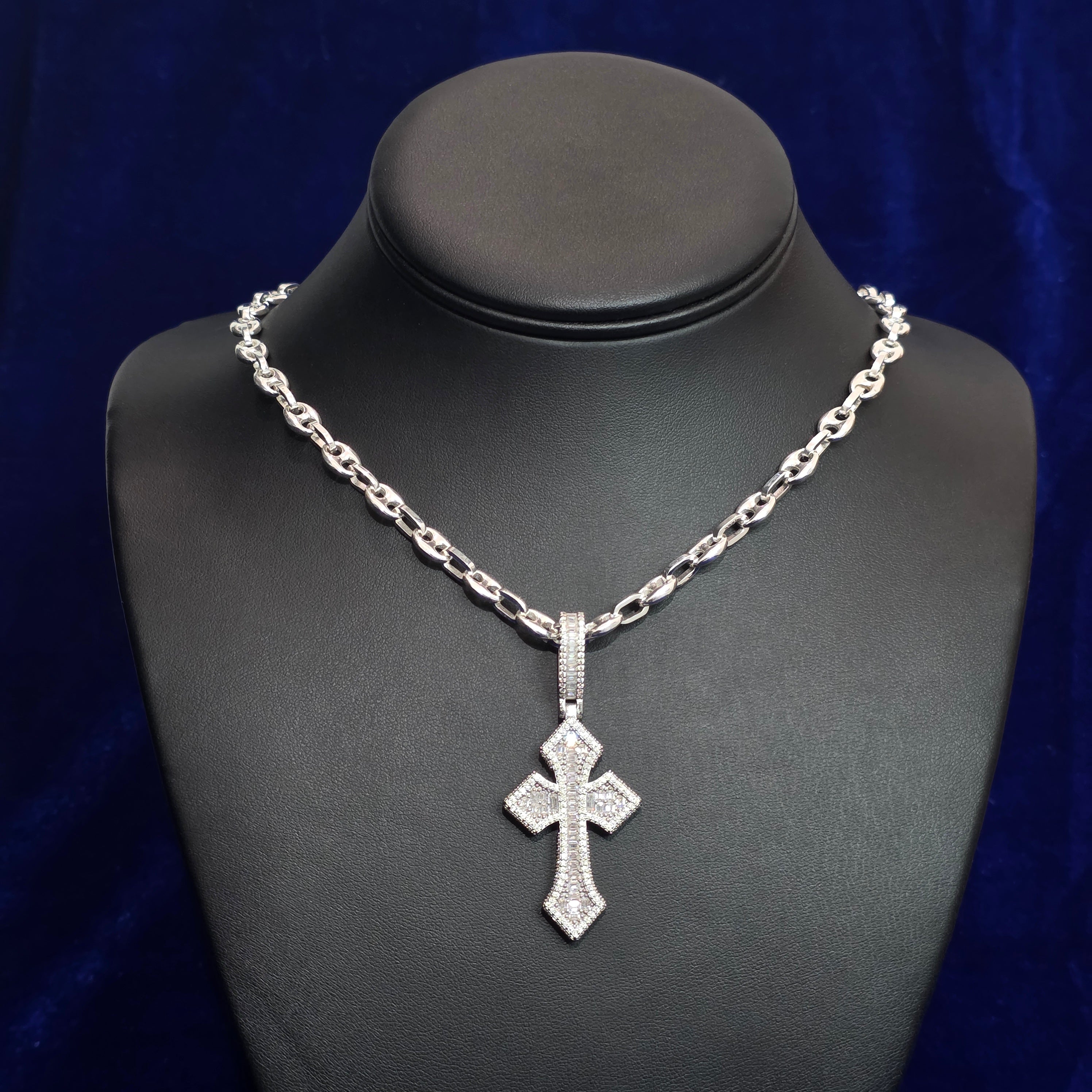 Silver Moissanite Cross Pendant with Chain Combo