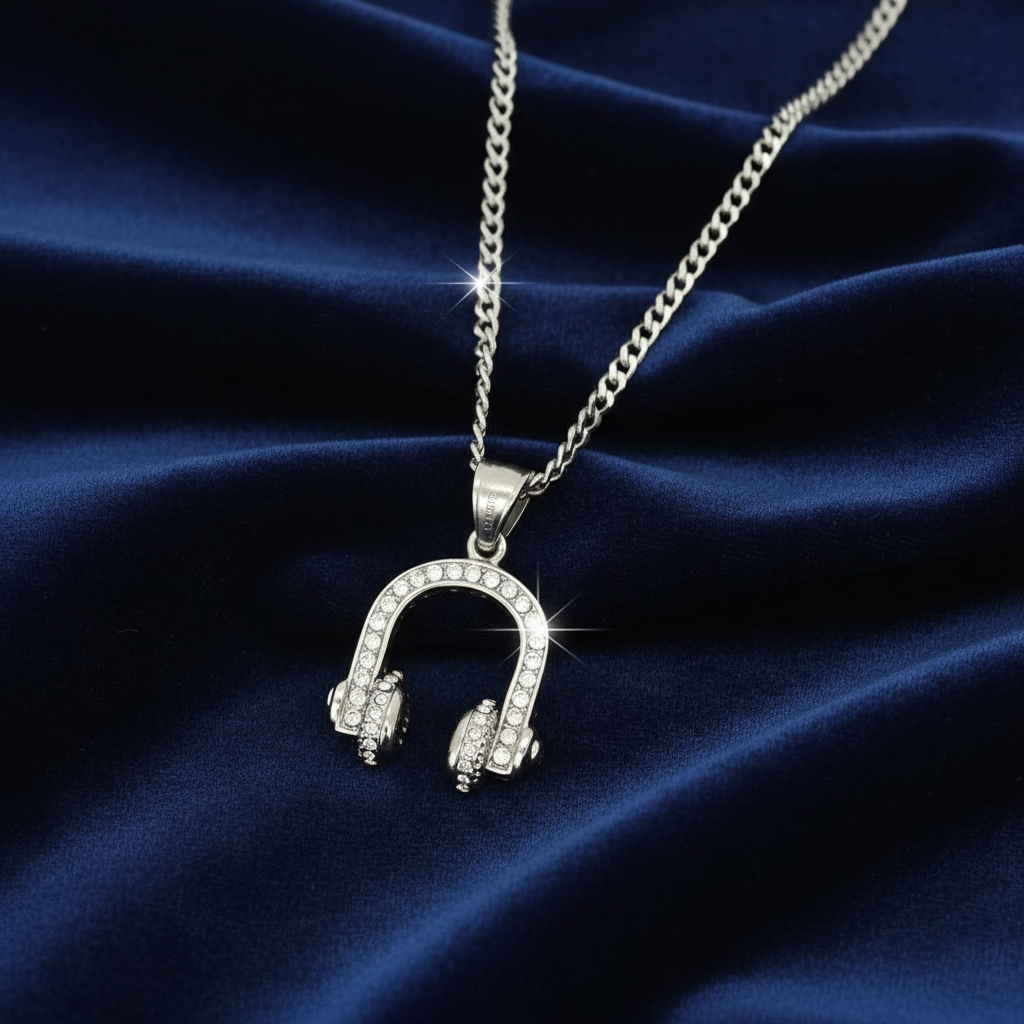 Stainless Steel Headphone Charm and Chain Combo 24" at Flawless Jewelry