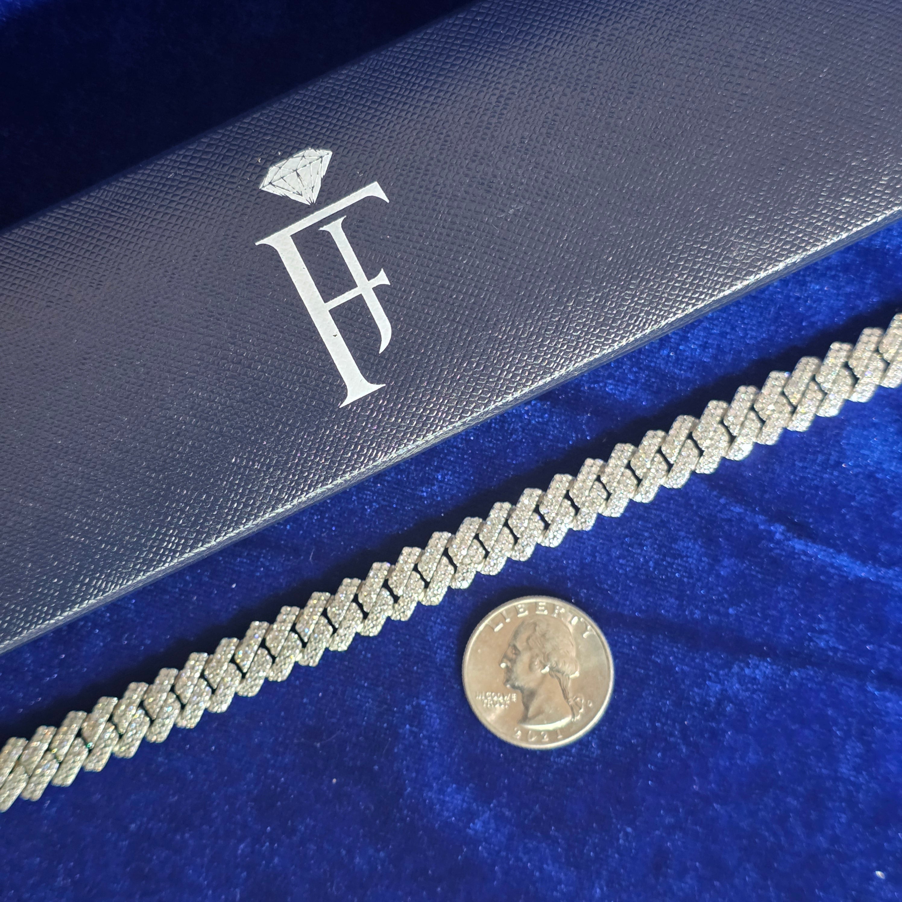 925 Silver Moissanite Cuban Prong Link Bracelet 10MM.