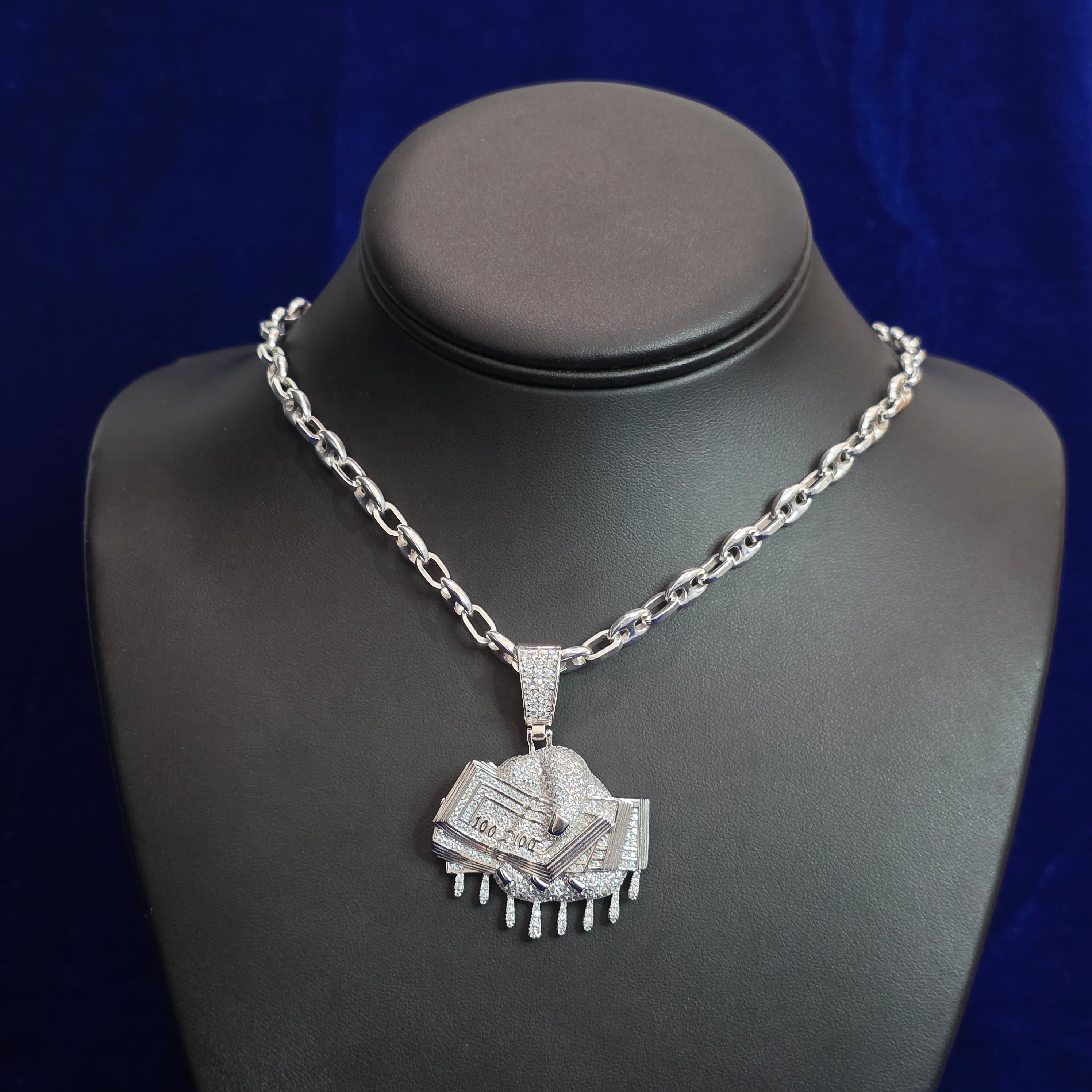 Silver Moissanite Cash in hand Pendant with Chain Combo