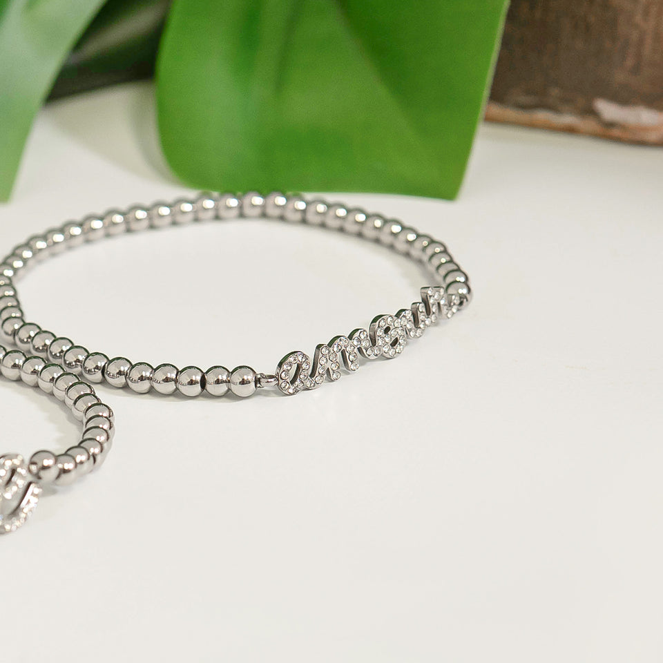 18K Gold PVD Stainless Steel Stone Bee Metal Beaded Stretch Bracelet