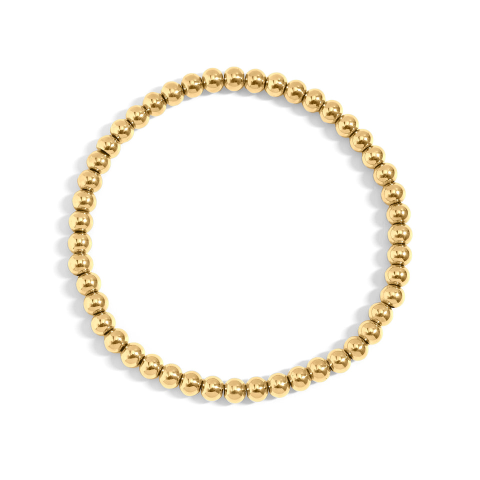18K Gold PVD Coated Stainless Steel Metal Beaded Stretch Bracelet