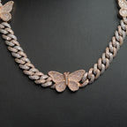 Silver Moissanite Two Tone Butterfly Cuban Necklace at Flawless Jewelry