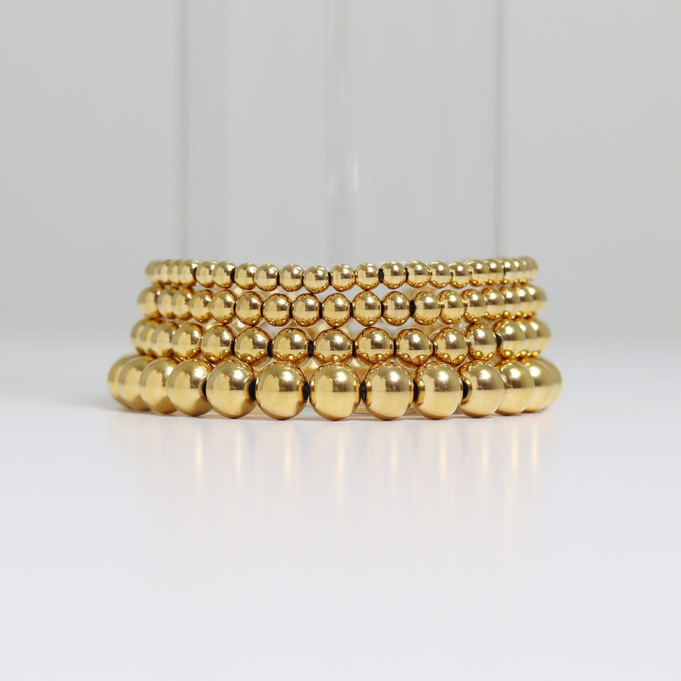 18K Gold PVD Coated Stainless Steel Metal Beaded Stretch Bracelet