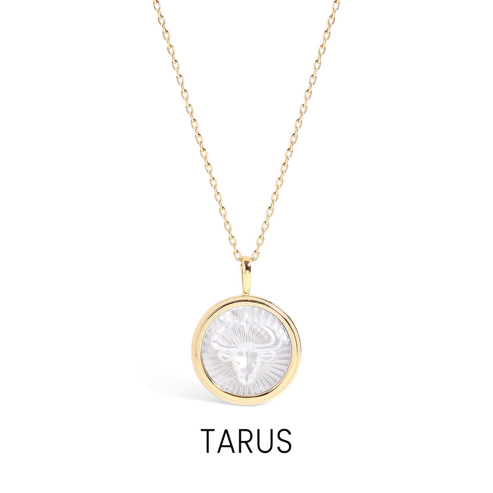 14K Gold Plated Sterling Silver Mother of Pearl Zodiac Pendant Necklace