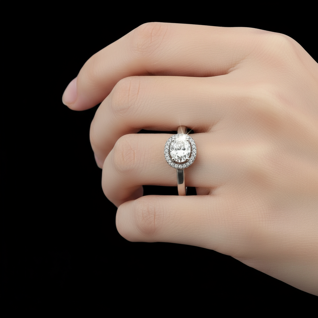 925 Silver Moissanite Round Halo Ring at Flawless Jewelry